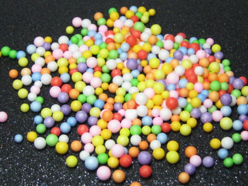 Fake candy balls sprinkles rainbow foam 2mm 4mm tiny marbles 1 tablespoon / 15ml miniature sweet gumballs faux deco kawaii image 1