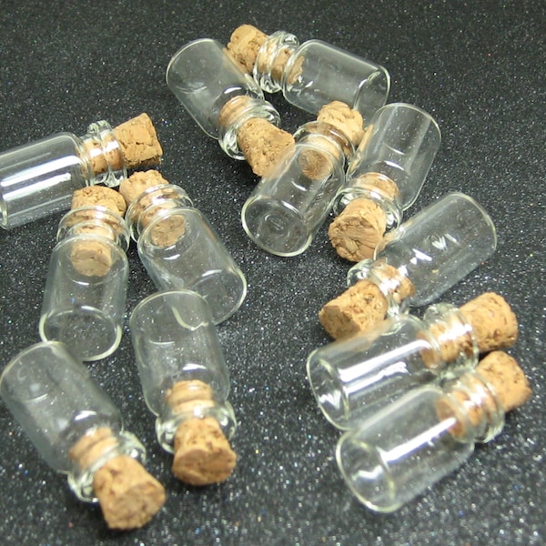 Small glass vials with corks, 12 mini wish jars, empty bottles clear tiny 18mm x 10mm charm pendant potion dollhouse miniature canning .05ml