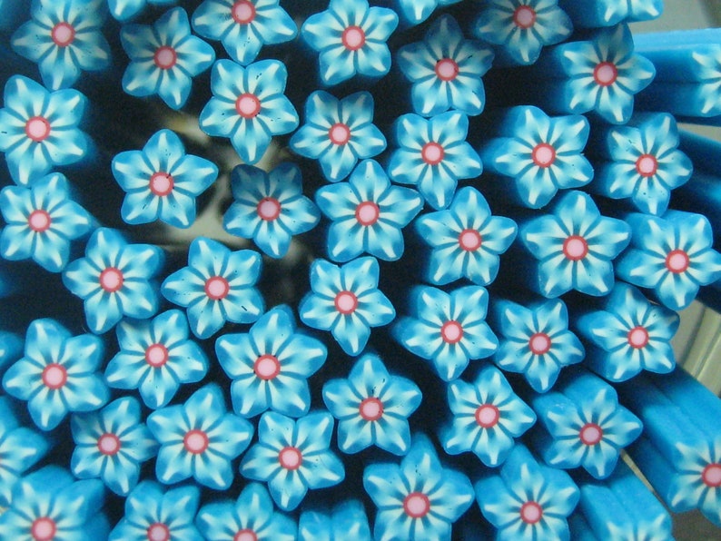 Kaleidoscope star polymer clay cane flower blue for miniature foods decoden and nail art supplies image 2