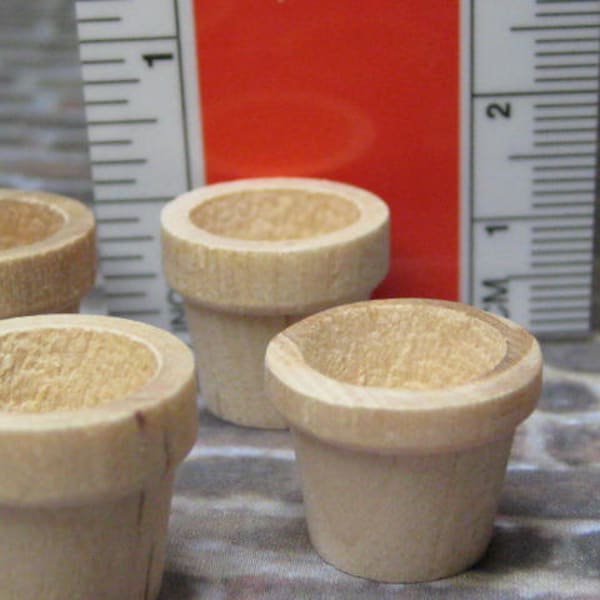 Dollhouse Miniature plant pots set of 8 or 12 unfinished wood fairy garden supply DIY