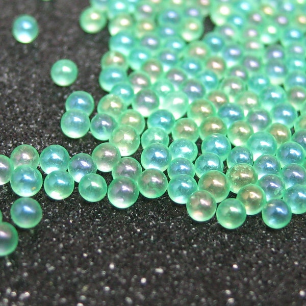 3-3.5mm high seas blue - green iridescent glass spheres, micro marbles, undrilled bead, microbeads miniature AB decoden pieces, resin filler