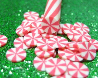 holiday polymer clay cane peppermint candy red swirl kawaii Christmas uncut 1pc for miniature sweets decoden nail art resin filler