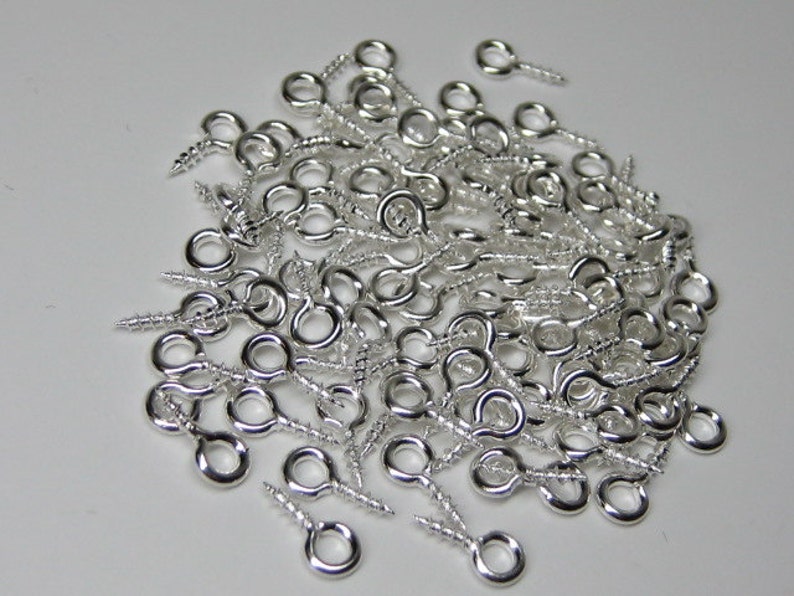 eye screws silver 100 pcs tiny 8mm x 4mm connectors for pendants vials charms tiles polymer clay and resin jewelry supplies image 1