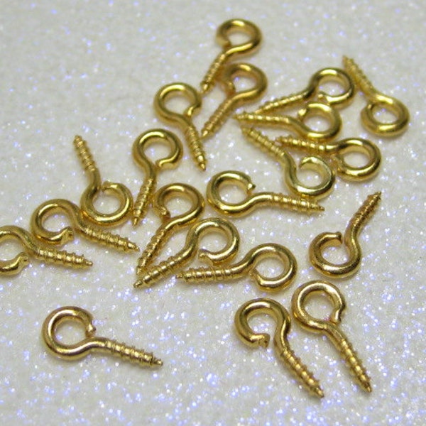 8mm x 4mm eye screws 20pcs tiny gold tone for connecting charms tiles pendants vials polymer clay and resin jewelry supplies