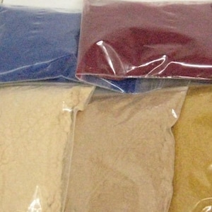 top row L-R royal blue, cranberry, brown
bottom row L-R beige, tan, gold