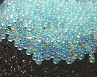 2mm micro marbles, blue sky iridescent glass microbeads, miniature no hole beads, AB kawaii sprinkles,  decoden pieces for embellishment