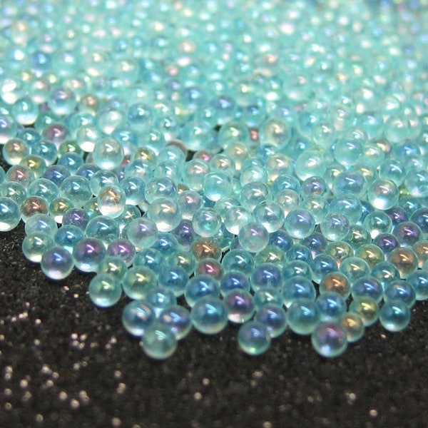 2mm micro marbles, blue sky iridescent glass microbeads, miniature no hole beads, AB kawaii sprinkles,  decoden pieces for embellishment