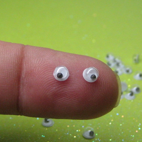 Googly eyes 3mm flat back no adhesive wiggly 32 plastic cabochons for dolls animals creatures nail art scrapbooking decoden kawaii