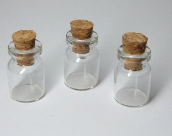 empty miniature bottles 3pcs small glass vial with cork mini wish jar clear tiny dollhouse canning 18mm x 10mm holds .05ml