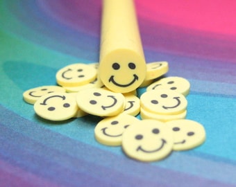 Polymer Clay Cane Smiley Face for nail art miniature sweets decoden crafts embellishment retro sixties happy face kawaii decoration