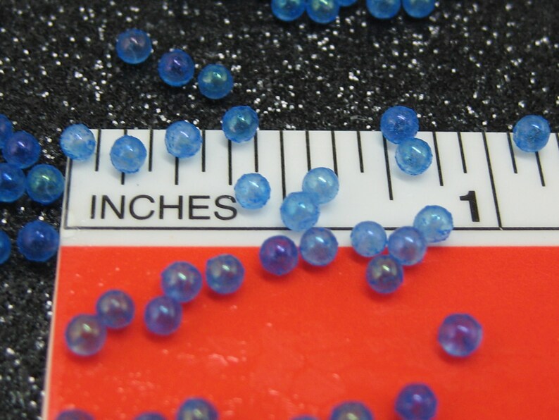 2mm glow in the dark micro marbles, blue iridescent glass microbeads, dollhouse miniature fairy garden decoration, AB resin filler pieces image 3