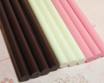 bâton de colle chaude 10pc kawaii deco bâtons blanc brun rose opaque chocolat vanille fraise filet