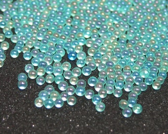 Microbilles de 2 mm, microbilles de verre irisé turquoise glacial, pépites kawaii miniatures