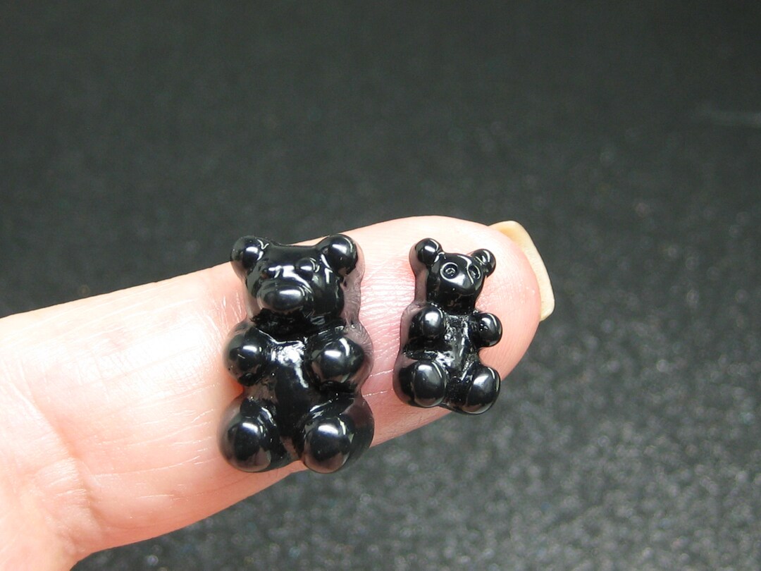 Fake Black Licorice Bears Tiny Gummy Flatback Cabochons 2 Sizes Hard