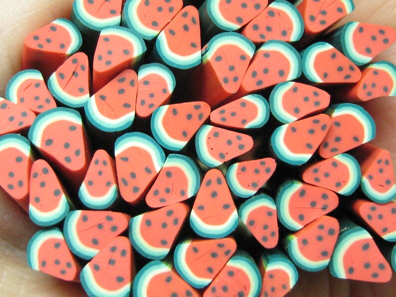 Watermelon polymer clay cane fruit wedge uncut 1pcs red miniature foods desserts kawaii deco crafts decoden nail art supplies DIY slices image 4