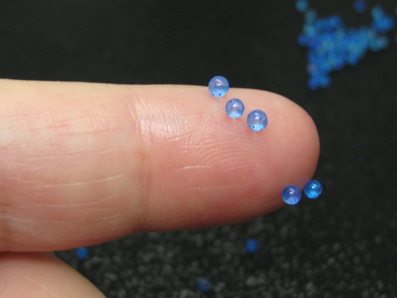 2mm glow in the dark micro marbles, blue iridescent glass microbeads, dollhouse miniature fairy garden decoration, AB resin filler pieces image 2