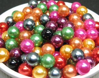 jewel tone imitation pearls, 6mm no hole assorted acrylic balls, 8 colors for cell phone deco, kawaii and decoden projects, jewelry supply