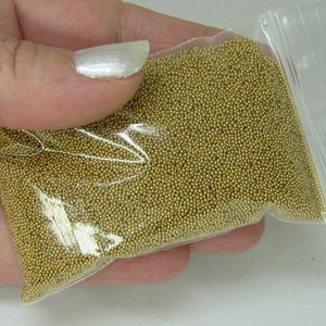 microbeads gold metallic glass caviar balls micro bead sprinkles undrilled marbles miniature dragees nonpariels 56 gram bag (2oz)