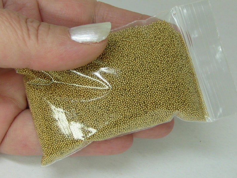 microbeads gold metallic glass caviar balls micro bead sprinkles undrilled marbles miniature dragees nonpariels 56 gram bag (2oz)