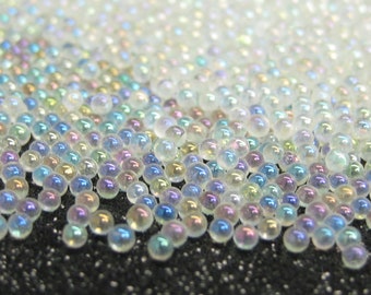 1.5mm - 2mm clear iridescent glass microbeads, solid undrilled micro marbles, dollhouse miniature bubbles, fairy garden decoration, AB opal