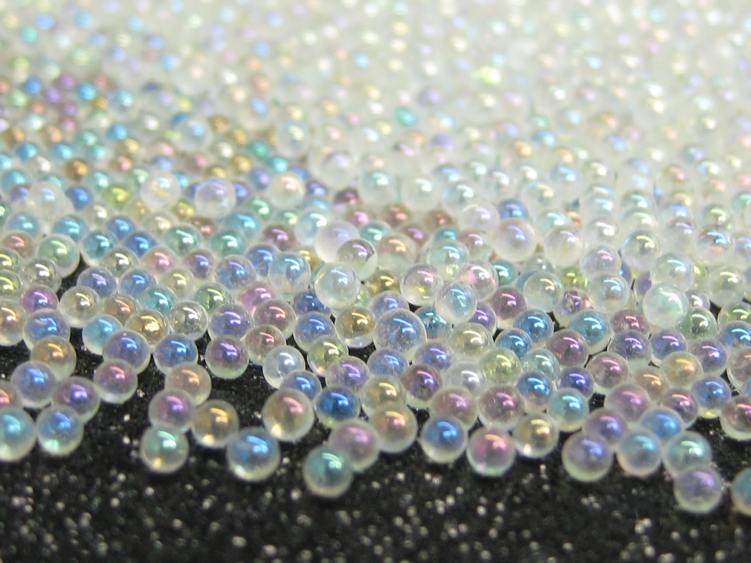 1.5mm 2mm Clear Iridescent Glass Microbeads, Solid Undrilled Micro Marbles,  Dollhouse Miniature Bubbles, Fairy Garden Decoration, AB Opal 