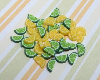 Pâte polymère de canne en quartiers de citron et de lime 40 pièces pour miniature boissons aliments desserts decoden et fournitures de nail art