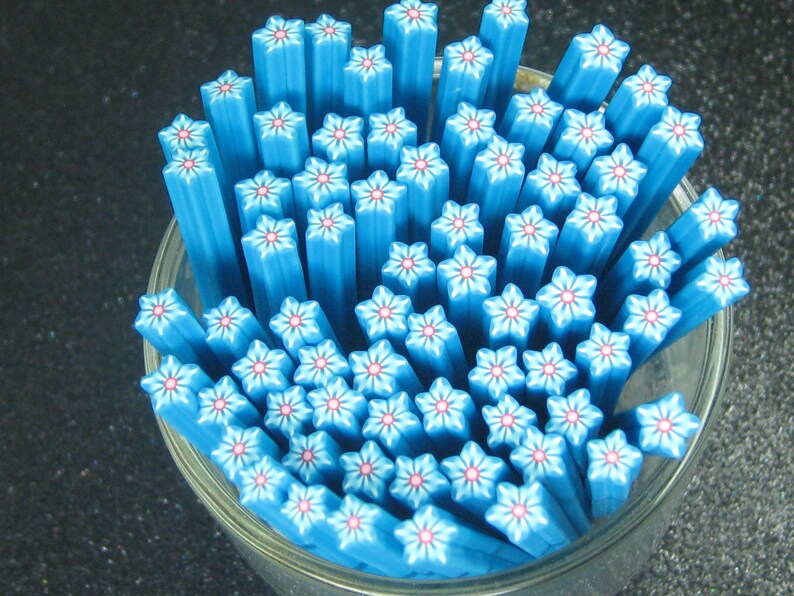 Kaleidoscope star polymer clay cane flower blue for miniature foods decoden and nail art supplies image 7