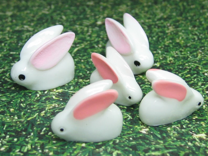 Dollhouse miniature Rabbit family, fairy garden bunnies, resin animal figurines, DIY Easter craft embellishment, slime charms image 1