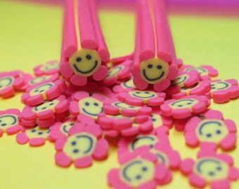 Smiley face flower Polymer Clay discounted seconds 2pcs for nail art kawaii decoration miniature sweets decoden crafts retro sixties happy