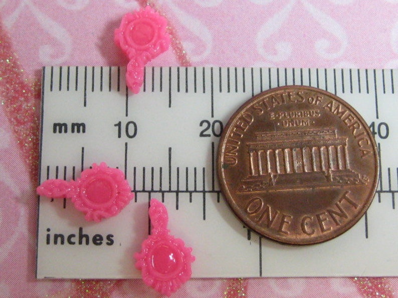 tiny hand mirror cabochons miniature flat backed hot pink plastic mini 11mm x 7mm dollhouse 1:24 scale half inch decoden kawaii image 4