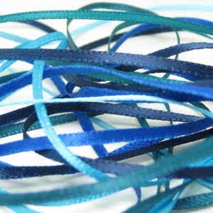 2mm ribbon satin narrow 1/16 inch double sided blues bundle 6 yards miniature dollhouse navy teal royal light mini