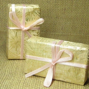 Miniature presents wrapped gift box dollhouse packages Christmas Birthday Anniversary large gold pink ribbon mini craft embellishment image 1