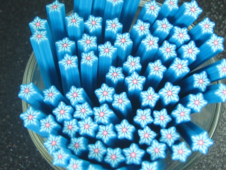 Kaleidoscope star polymer clay cane flower blue for miniature foods decoden and nail art supplies image 1