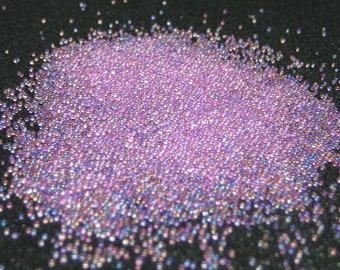 lavender iridescent nail caviar, kawaii fake sugar sprinkles, glass microbeads, dollhouse miniature micro bead marbles, translucent AB