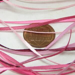 miniature dollhouse satin Ribbon 1/16 inch 1.8mm to 2mm bundle flat double sided narrow mixed pink colors 6 yards thin kawaii embellishment image 3