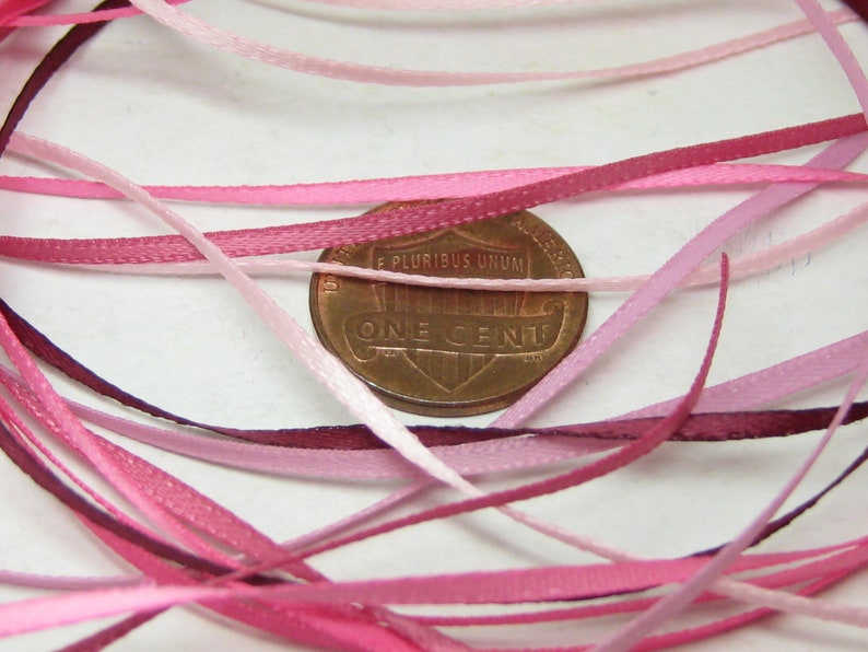 miniature dollhouse satin Ribbon 1/16 inch 1.8mm to 2mm bundle flat double sided narrow mixed pink colors 6 yards thin kawaii embellishment image 3