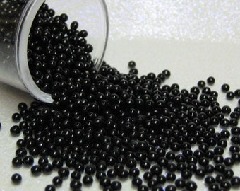 large micro marbles black opaque 2.5mm microbeads half ounce / 14 grams glass miniature Supplies
