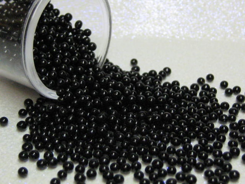 large micro marbles black opaque 2.5mm microbeads half ounce / 14 grams glass miniature Supplies image 1