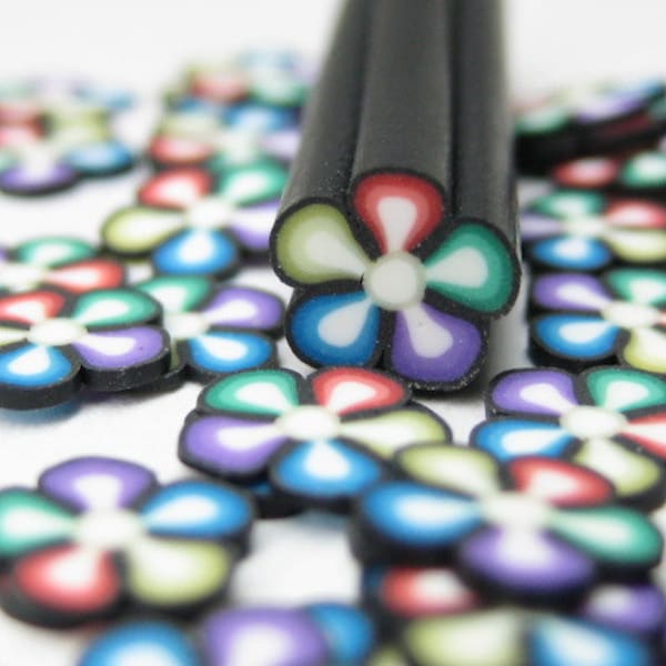 Rainbow polymer clay cane flower 1pc uncut kawaii miniature decoden nail art supplies deco DIY slices 5mm flower cane embellishment