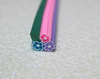 triple flower with leaf Polymer clay cane flower uncut 1pc for miniature foods decoden and nail art supplies pink purple blue