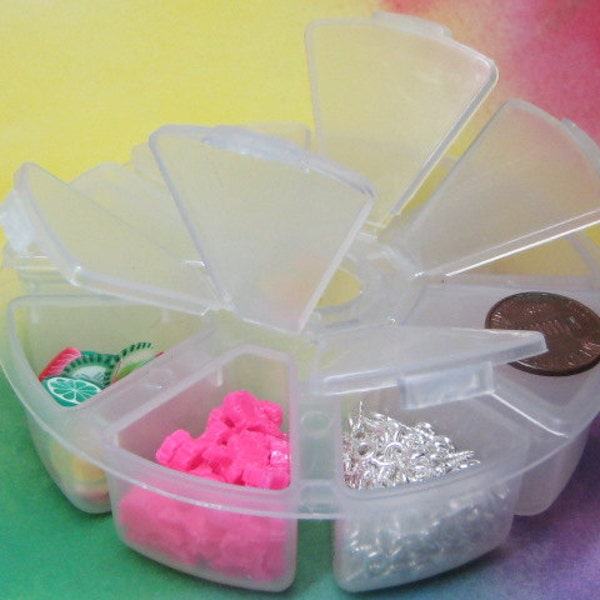 Storage container 8 compartment plastic wheel with separate lid closures for beads notions nail art rhinestones and small craft supplies