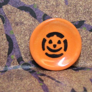 Pumpkin dollhouse miniature plate 20mm Halloween accent dish orange & black ceramic 1:12 scale or half scale image 2