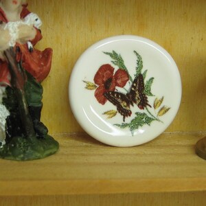 Dollhouse miniature butterfly plate, Victorian accent dish, rustic colors of nature country pottery 1:12 scale one inch or 1/24 half