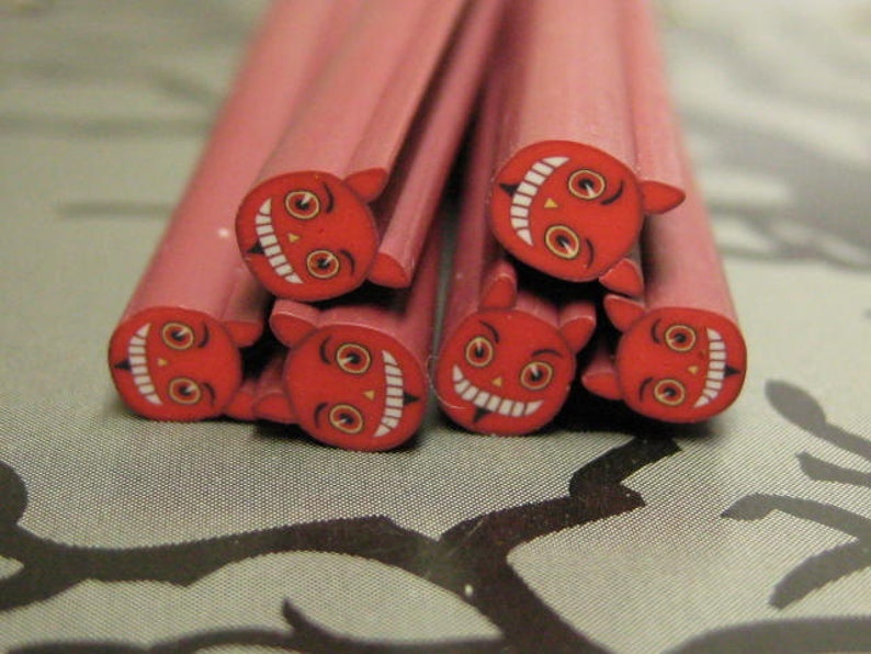 Lil Devil Polymer clay cane uncut 1pc for kawaii deco decoden and nail deco supplies image 4