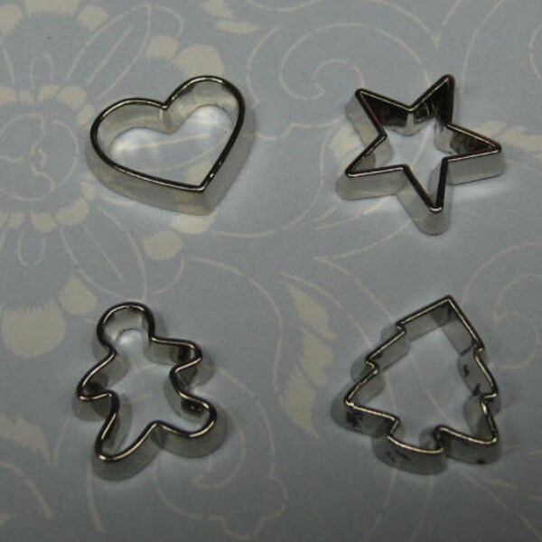 dollhouse miniature cookie cutters 4pcs for polymer clay - star heart tree gingerbread man Christmas mini charms Valentines plastic