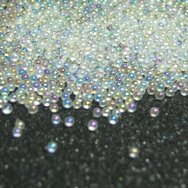 Iridescent micro marbles 1mm -1.5mm glass microbead, tiny miniature bubbles, kawaii fake sprinkles, clear AB opal