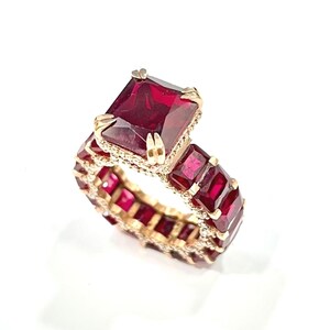 Lab Grown Ruby Ring, Emerald Cut Faceted Red Gemstone, July Birthstone Jewelry