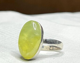 Handmade Green Prehnite 925 Sterling Silver Boho Ring