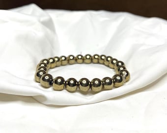 Gyllene pyritarmband – Naturstensmycken för skydd och överflöd – Läkande kristallpresent till henne