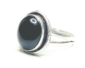 Natural Black Hakik Oval 925 Sterlin Silver Ring Handmade Hakik Gemstone